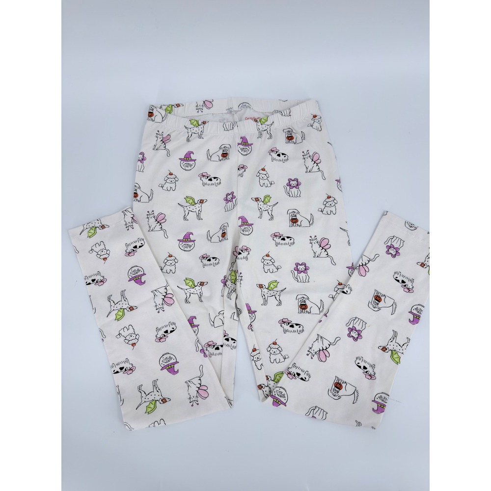 Cat & Jack Leggings Halloween Dog Cat Print Modern Girls Size XL 14 White Multi